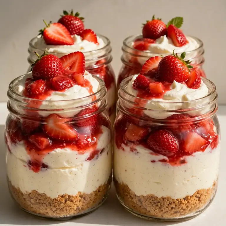 No Bake Strawberry Cheesecake Jars