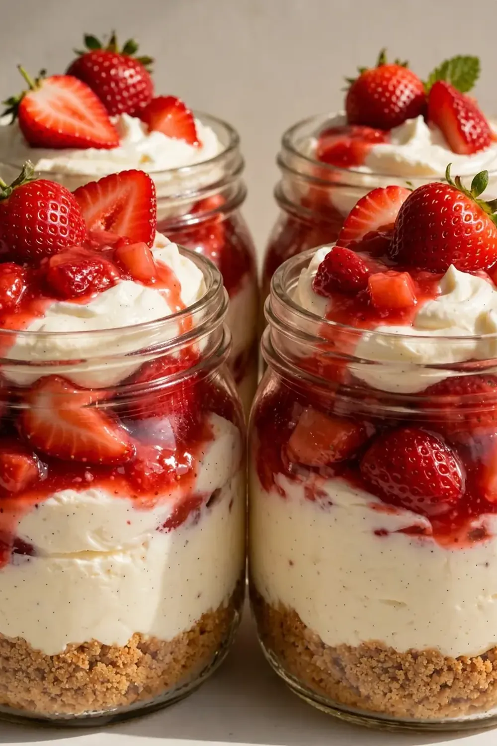 no bake strawberry cheesecake jars