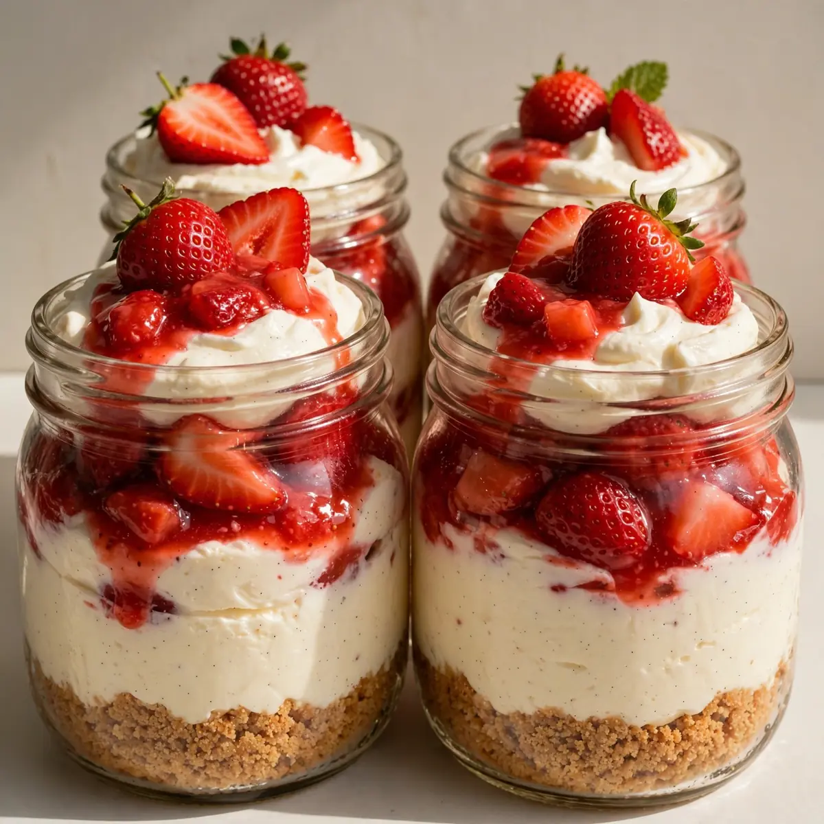 No Bake Strawberry Cheesecake Jars