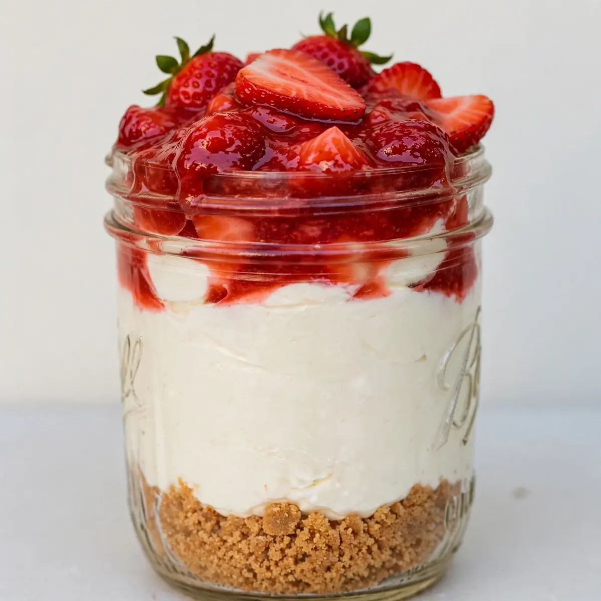 No Bake Strawberry Cheesecake Mason Jar